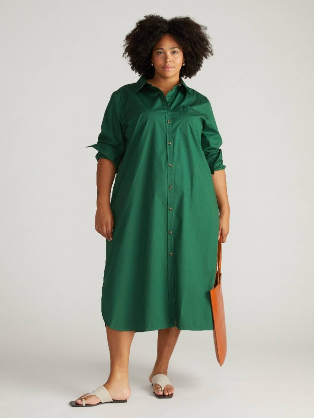 Odeon Stretch Poplin Shirtdress - Kelly Green